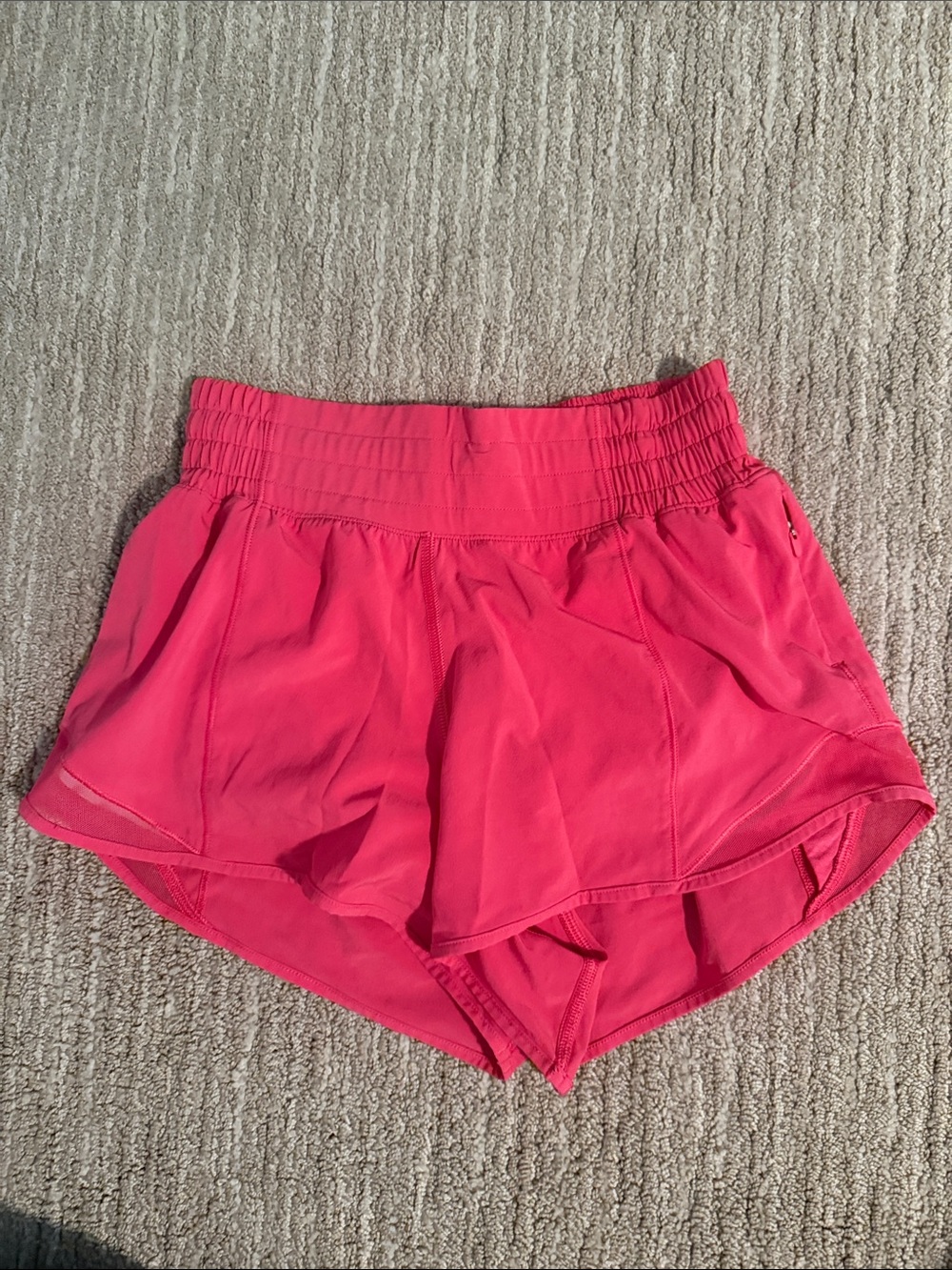 lululemon athletica Coral Pink Athletic Shorts with Ruched Waistband